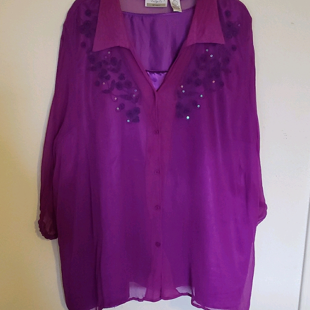 Fuschia gauze blouse with attached camisole